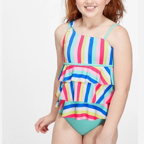 *NWT* JUSTICE GIRLS 10 12 RAINBOW SPLATTER REVERSIBLE BIKINI SWIM SET SWIMWEAR